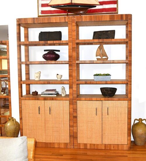 Vintage Cane Etagere with Cabinet